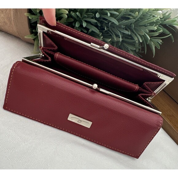 Clutch Wallet Bag Multi Space Bright Red Card Holder Women’s Red Leather - Picture 8 of 13